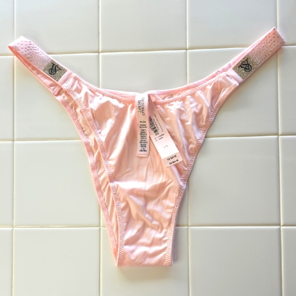NWT Victoria's Secret Light Pink Brazilian Bikini with Rhinestone BLING Size L